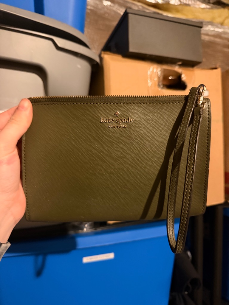 Kate Spade Olive Green Saffiano Leather Wristlet With Gold Logo